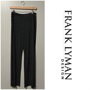 Frank Lyman High Rise Loose Fit Straight Leg Black Dotted Pants